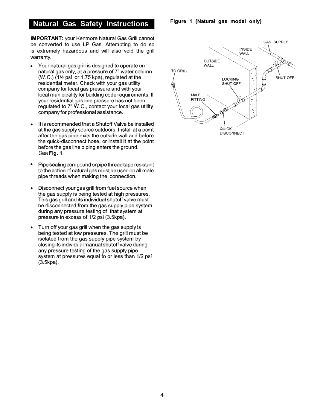 Kenmore 141.176801, 141.166801 owner manual See Fig, Natural gas model only 