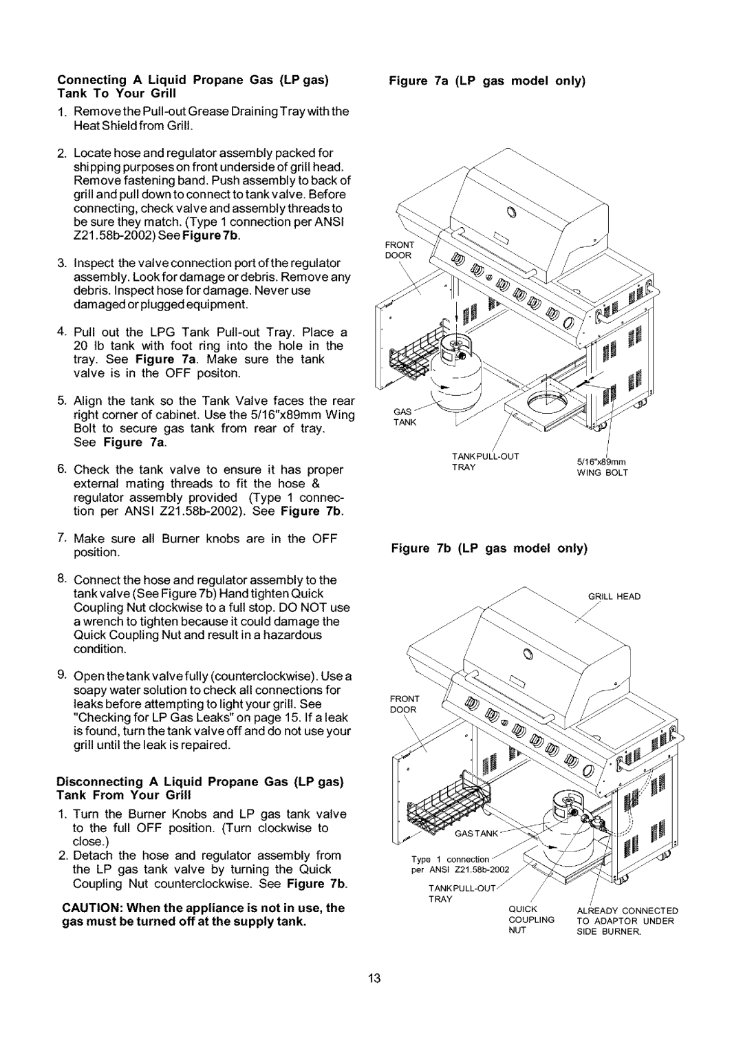 Kenmore 141.16681, 141.17681 owner manual Connecting a Liquid Propane Gas LP gas Tank To Your Grill, LP gas model only 