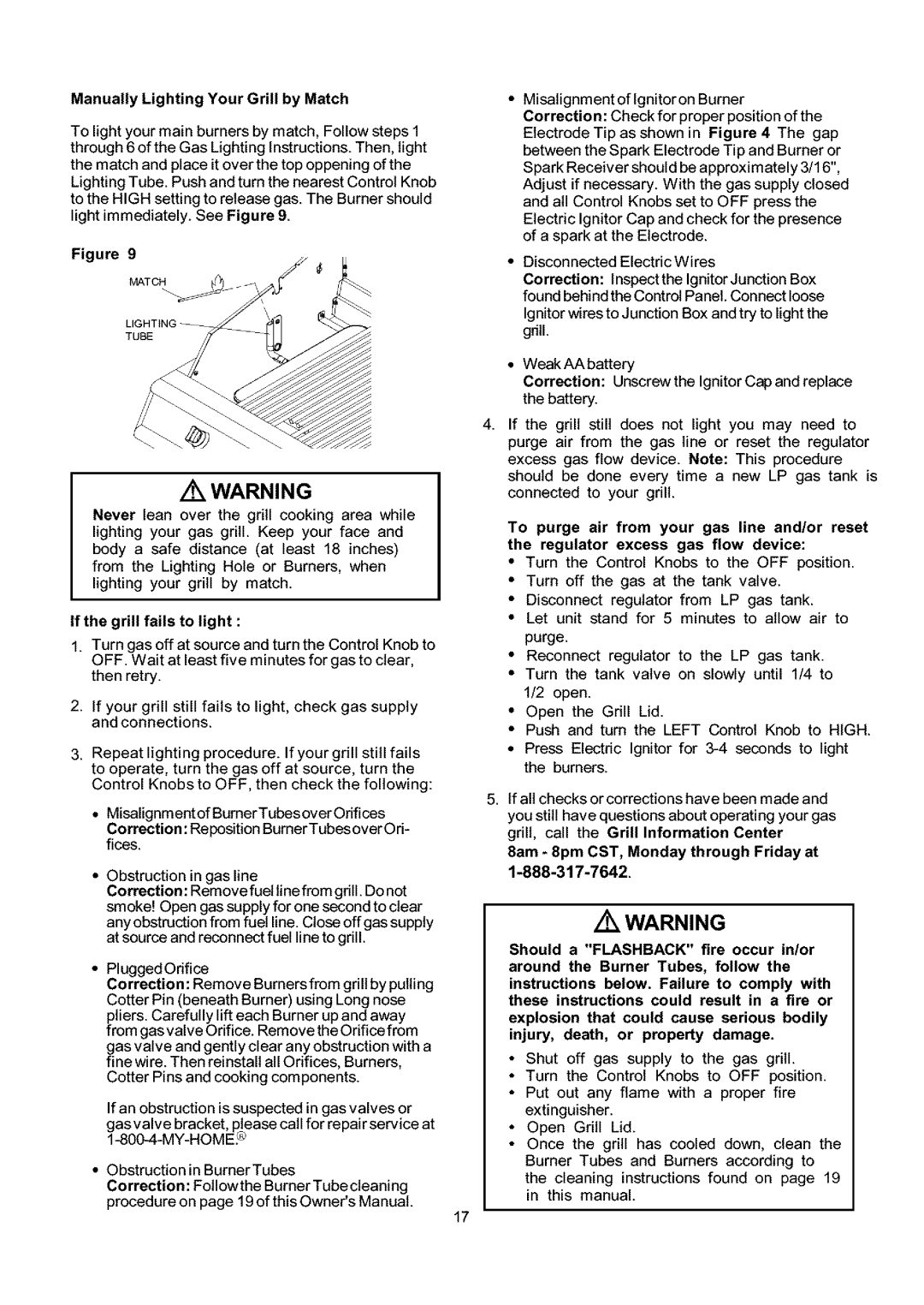 Kenmore 141.16681, 141.17681 owner manual Manually Lighting Your Grill by Match, If the grill fails to light 