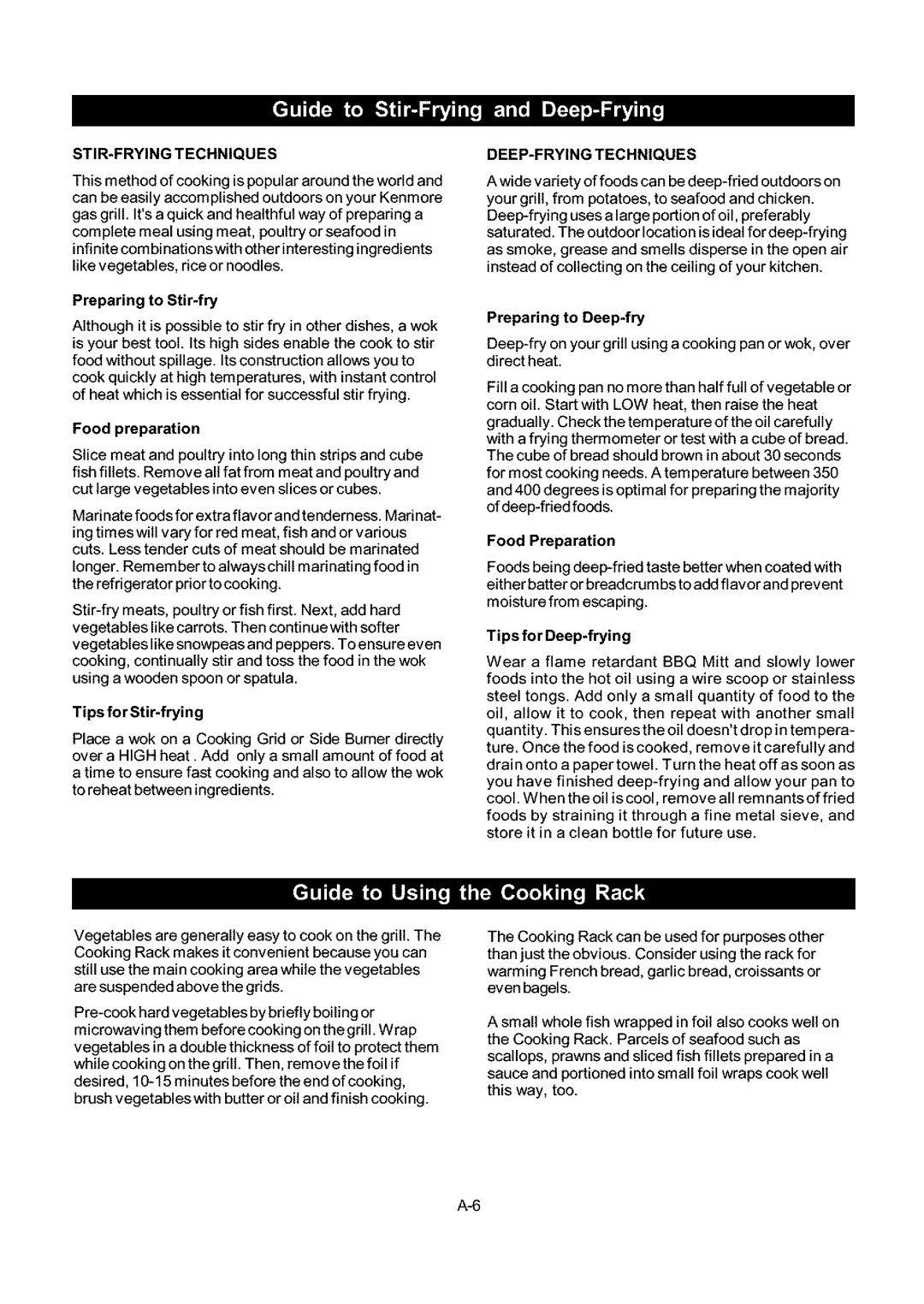 Kenmore 141.17681, 141.16681 STIR-FRYING Techniques, Preparing to Stir-fry, DEEP-FRYING Techniques, Preparing to Deep-fry 