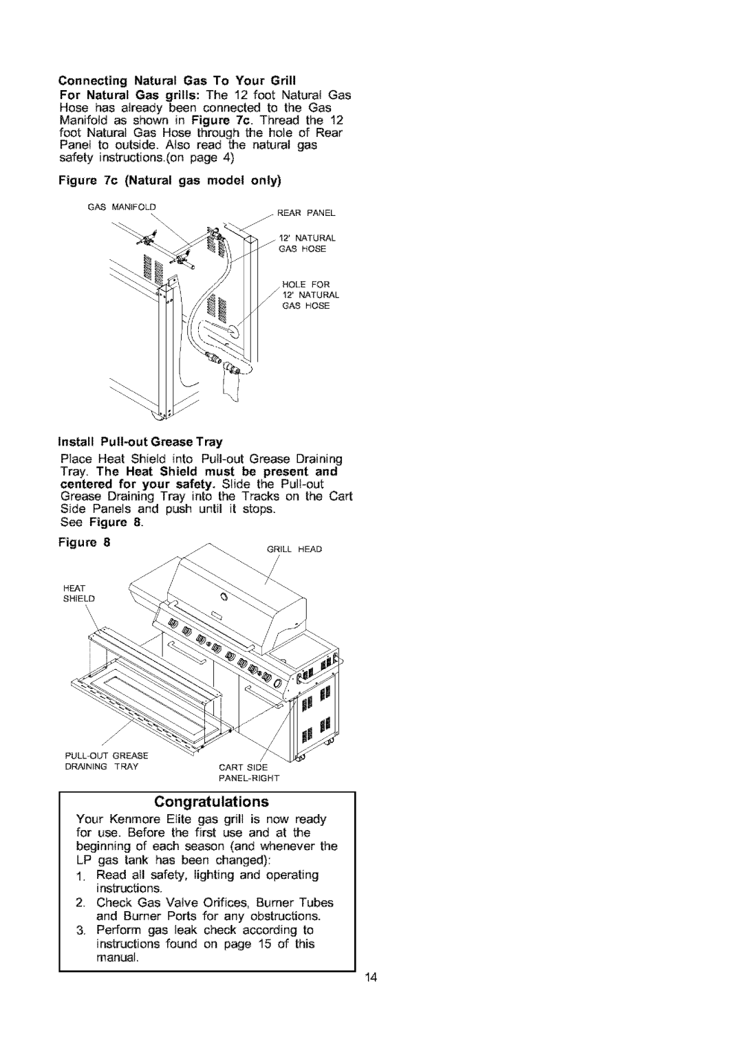 Kenmore 141.17691, 141.16691 owner manual Connecting Natural Gas To Your Grill, Install Pull-out Grease Tray 