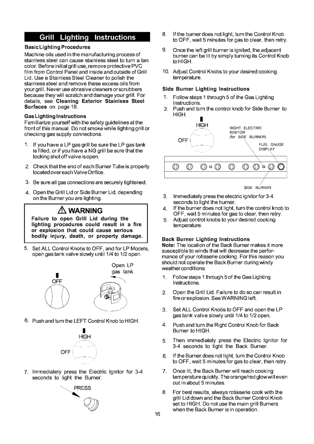 Kenmore 141.17691, 141.16691 owner manual Details, see Cleaning Exterior Stainless Steel, Gas Lighting Instructions 