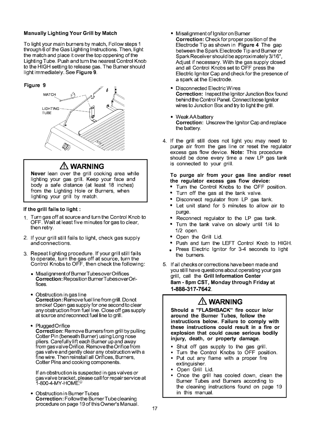 Kenmore 141.16691, 141.17691 owner manual Manually Lighting Your Grill by Match, If the grill fails to light 