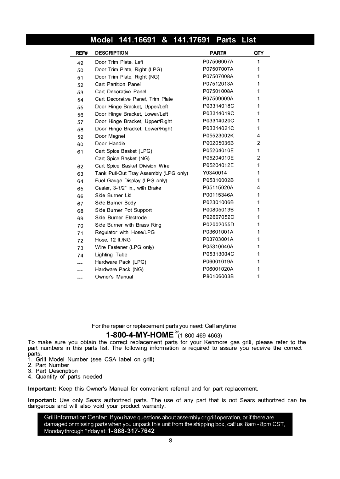 Kenmore 141.16691, 141.17691 owner manual MY-HOME 1-800-46g-4663 