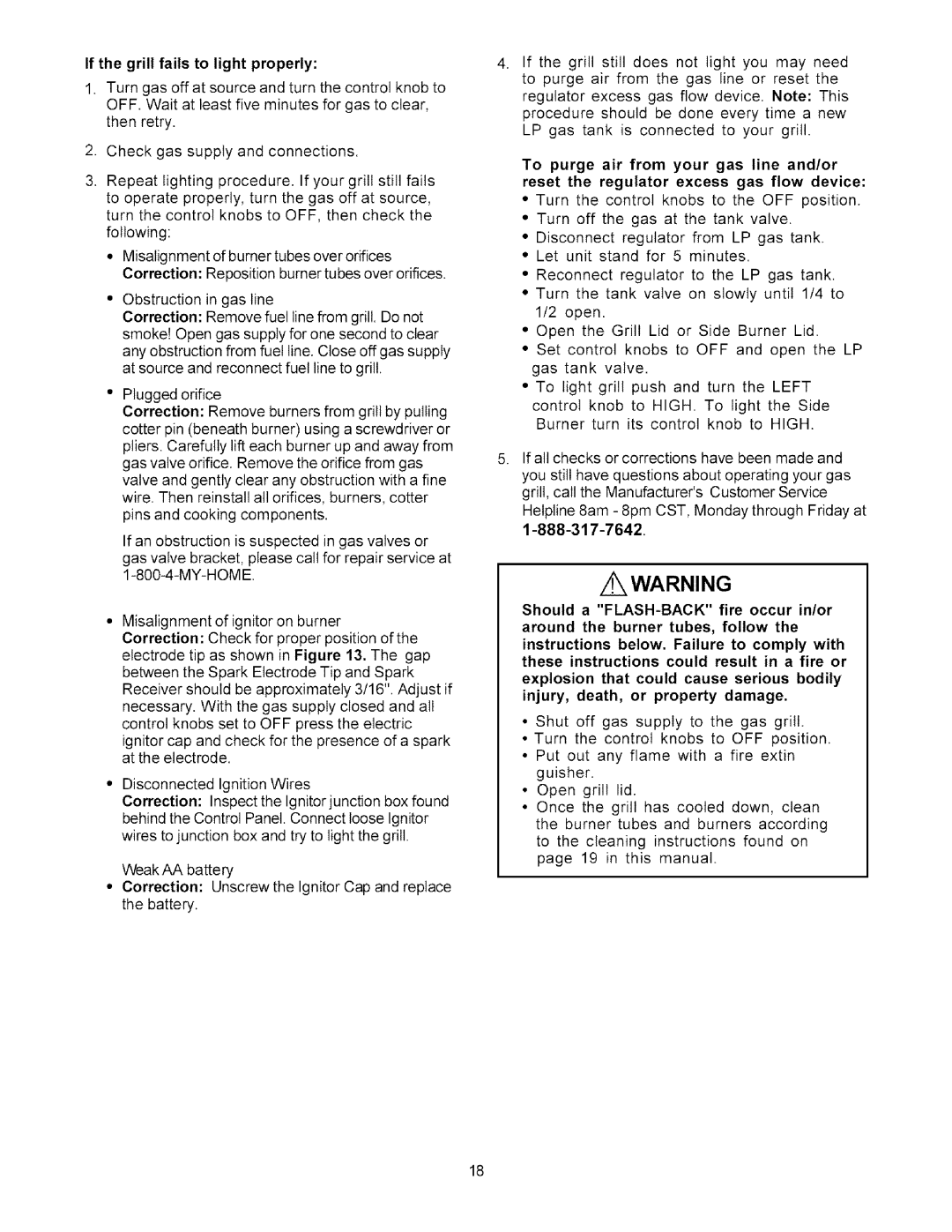 Kenmore 141.1786, 141.1686 owner manual If the grill fails to light properly 