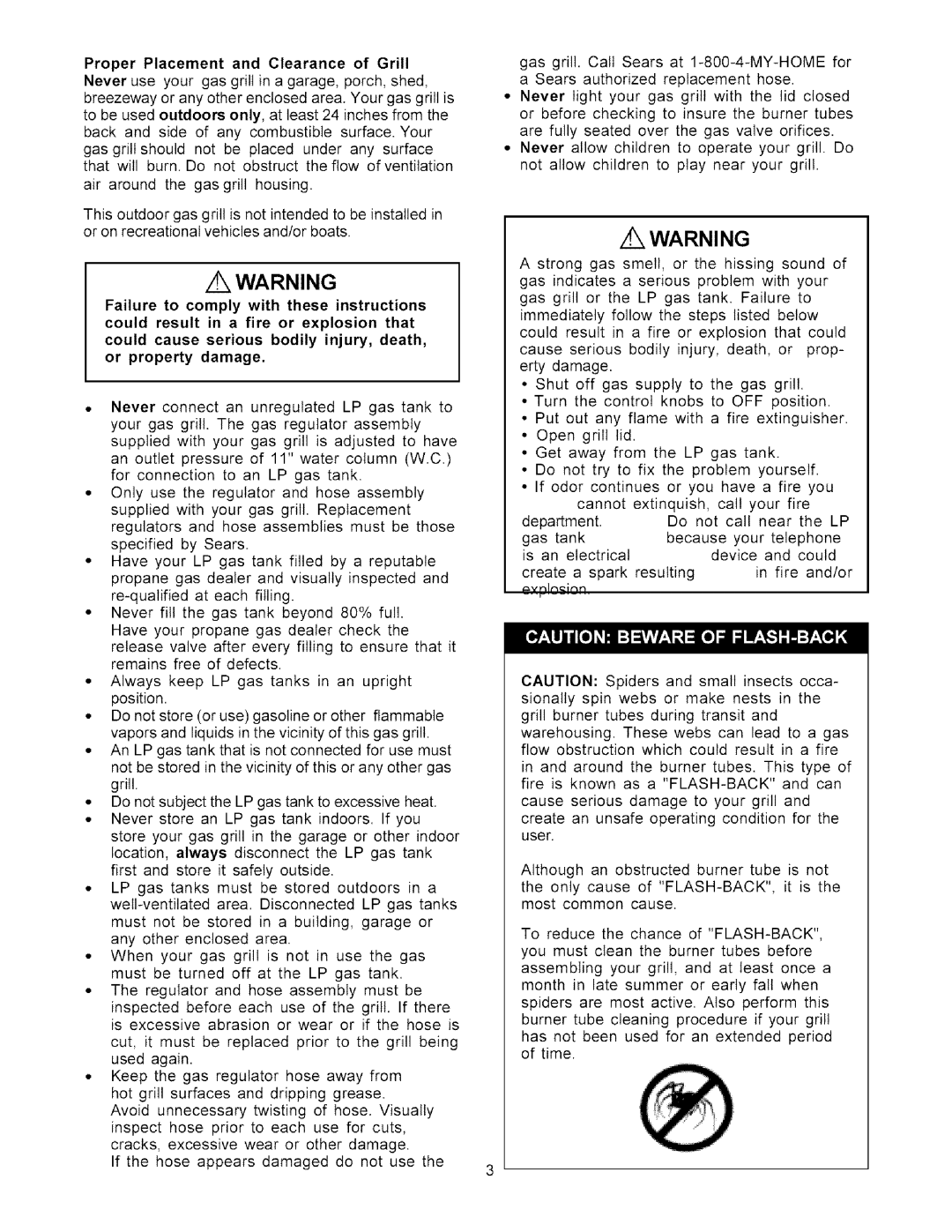 Kenmore 141.1686, 141.1786 owner manual Warni NG, Proper Placement and Clearance of Grill 