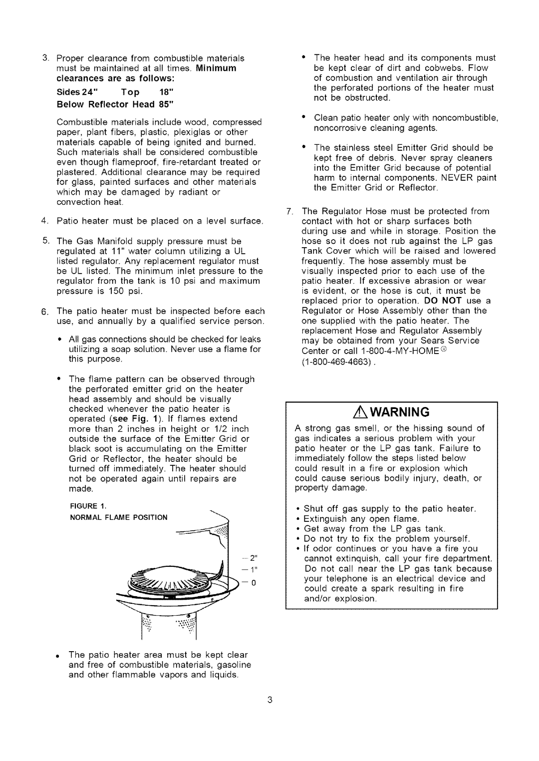 Kenmore 141.229952 owner manual Clearances are as follows Sides 24 Top Below Reflector Head 