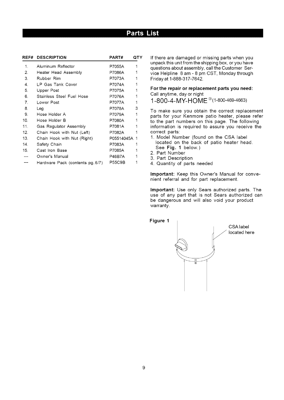 Kenmore 141.229952 owner manual 800- 4 -MY- HO ME, For the repair or replacement parts you need 