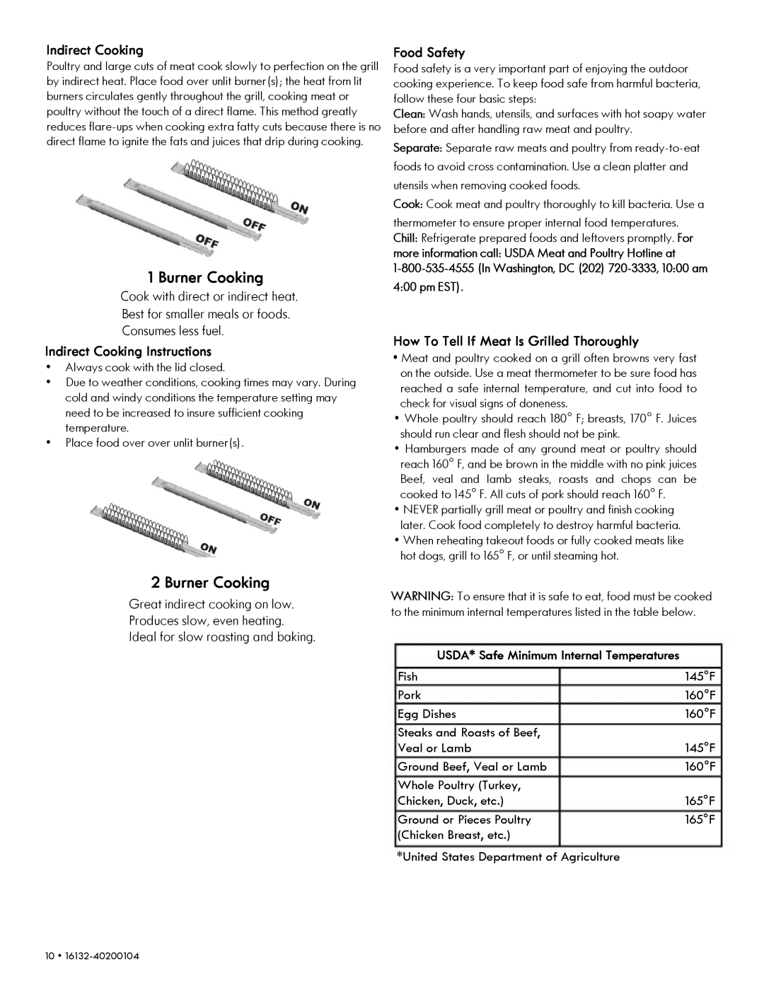 Kenmore 14616132110 manual Indirect Cooking Instructions, Food Safety, How To Tell If Meat Is Grilled Thoroughly 