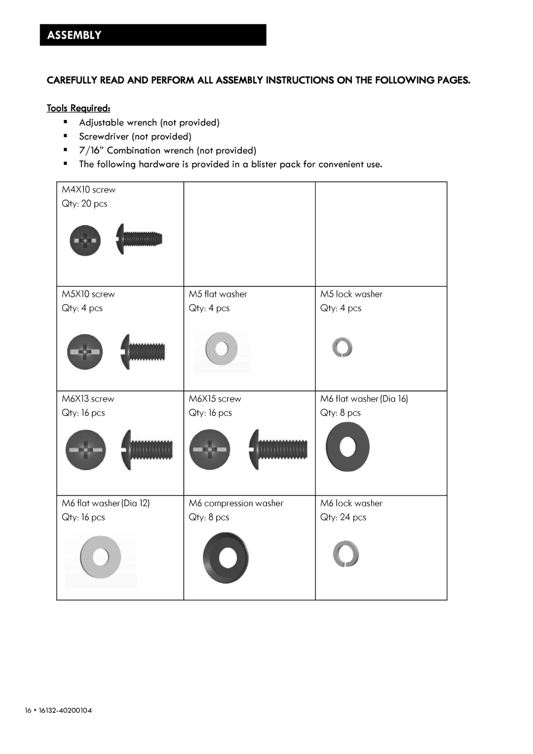 Kenmore 14616132110 manual Assembly, Tools Required 