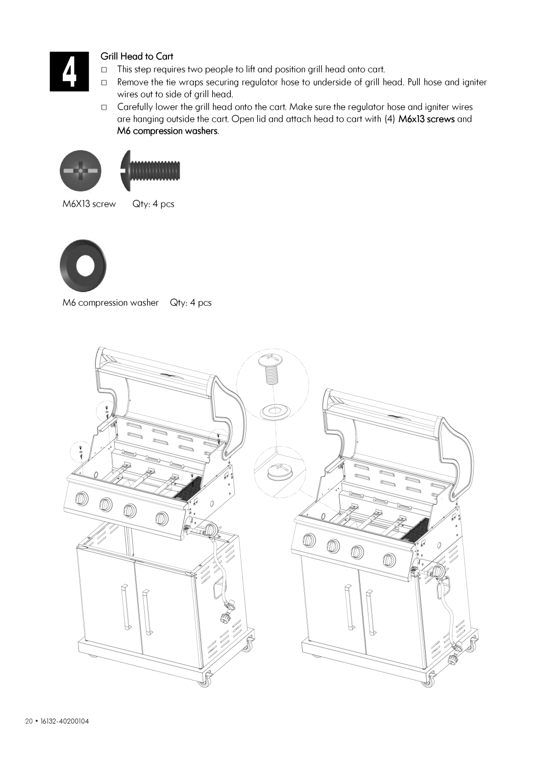 Kenmore 14616132110 manual Grill Head to Cart 