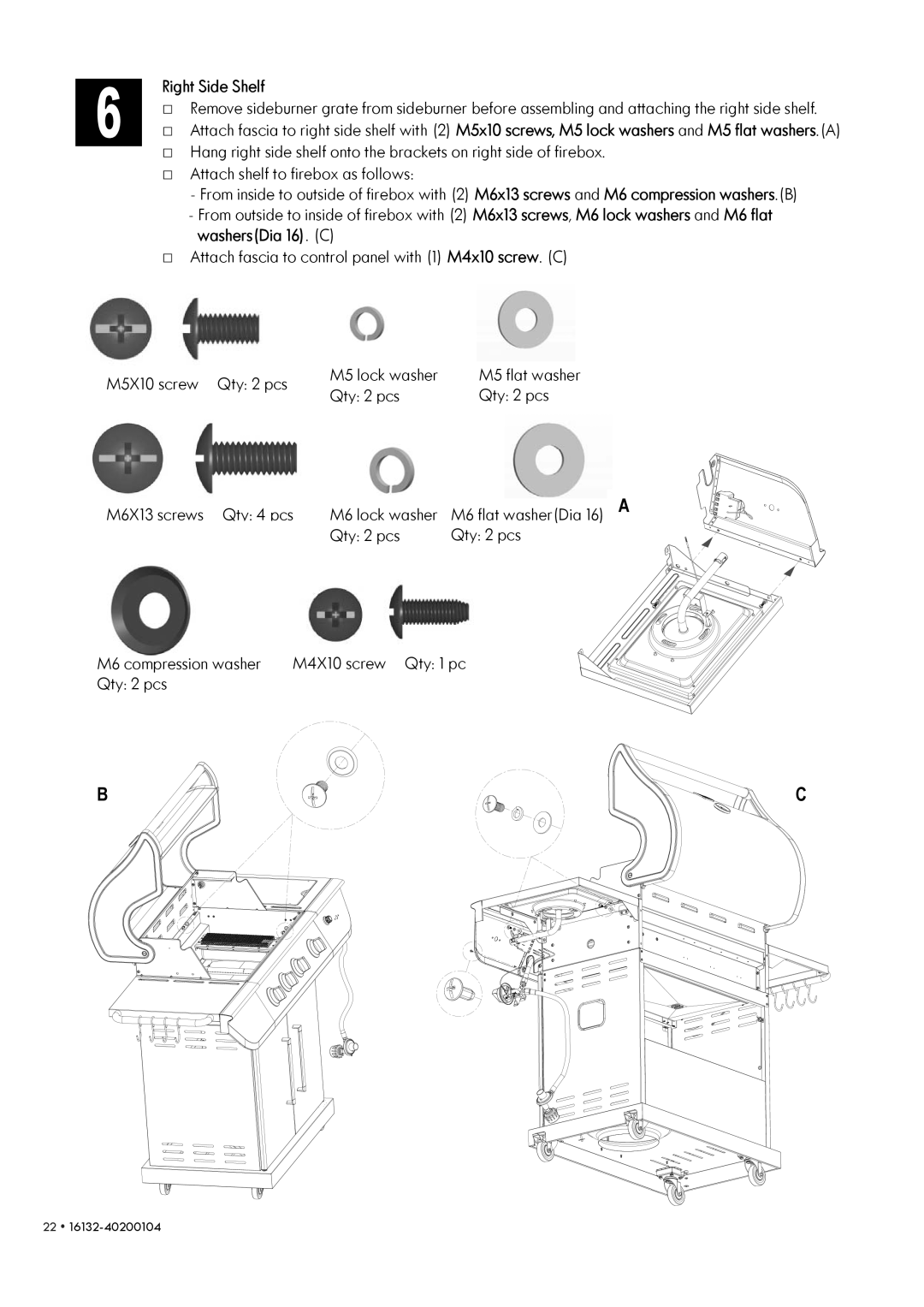 Kenmore 14616132110 manual Right Side Shelf, M6 compression washer 