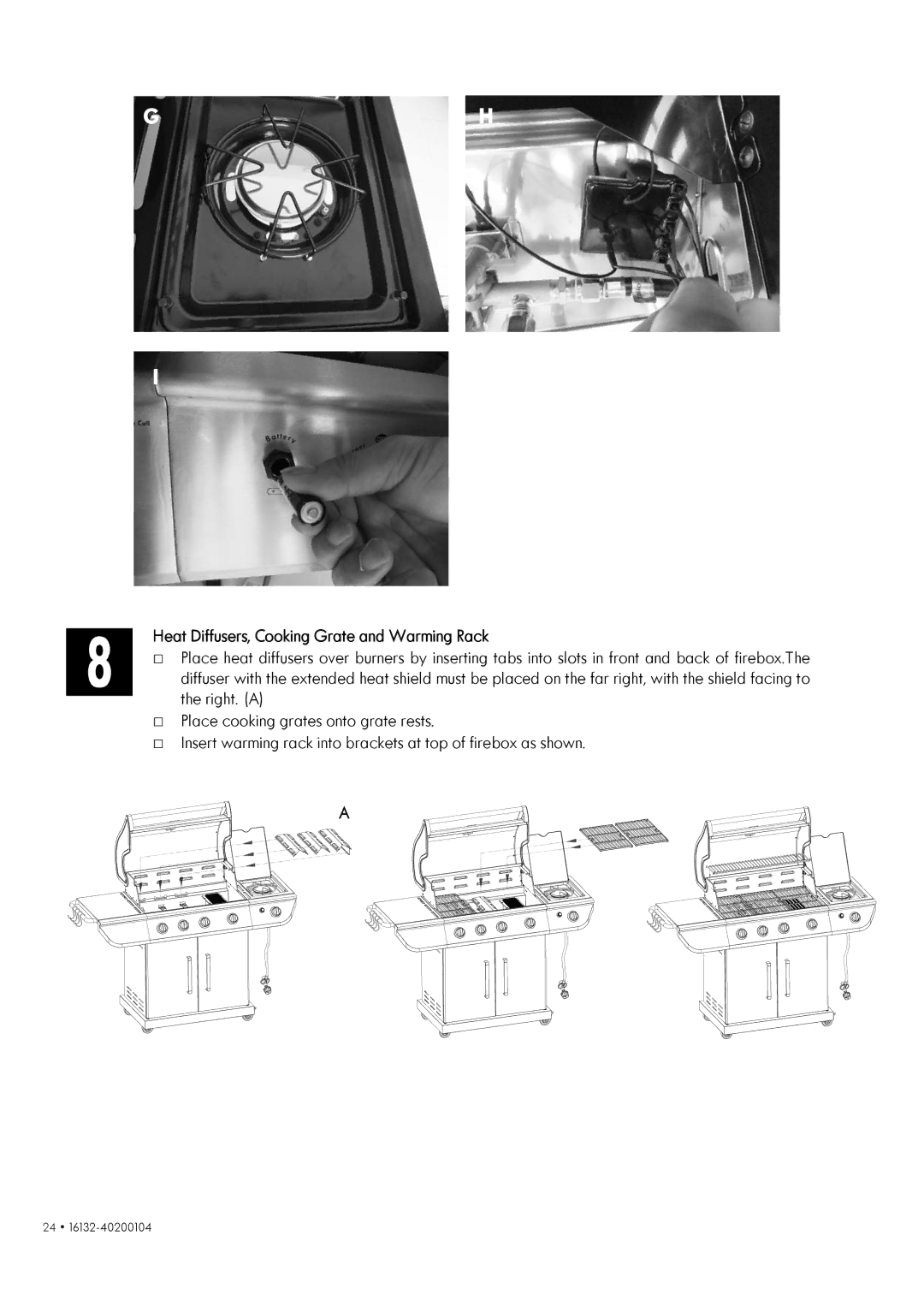 Kenmore 14616132110 manual Heat Diffusers, Cooking Grate and Warming Rack 