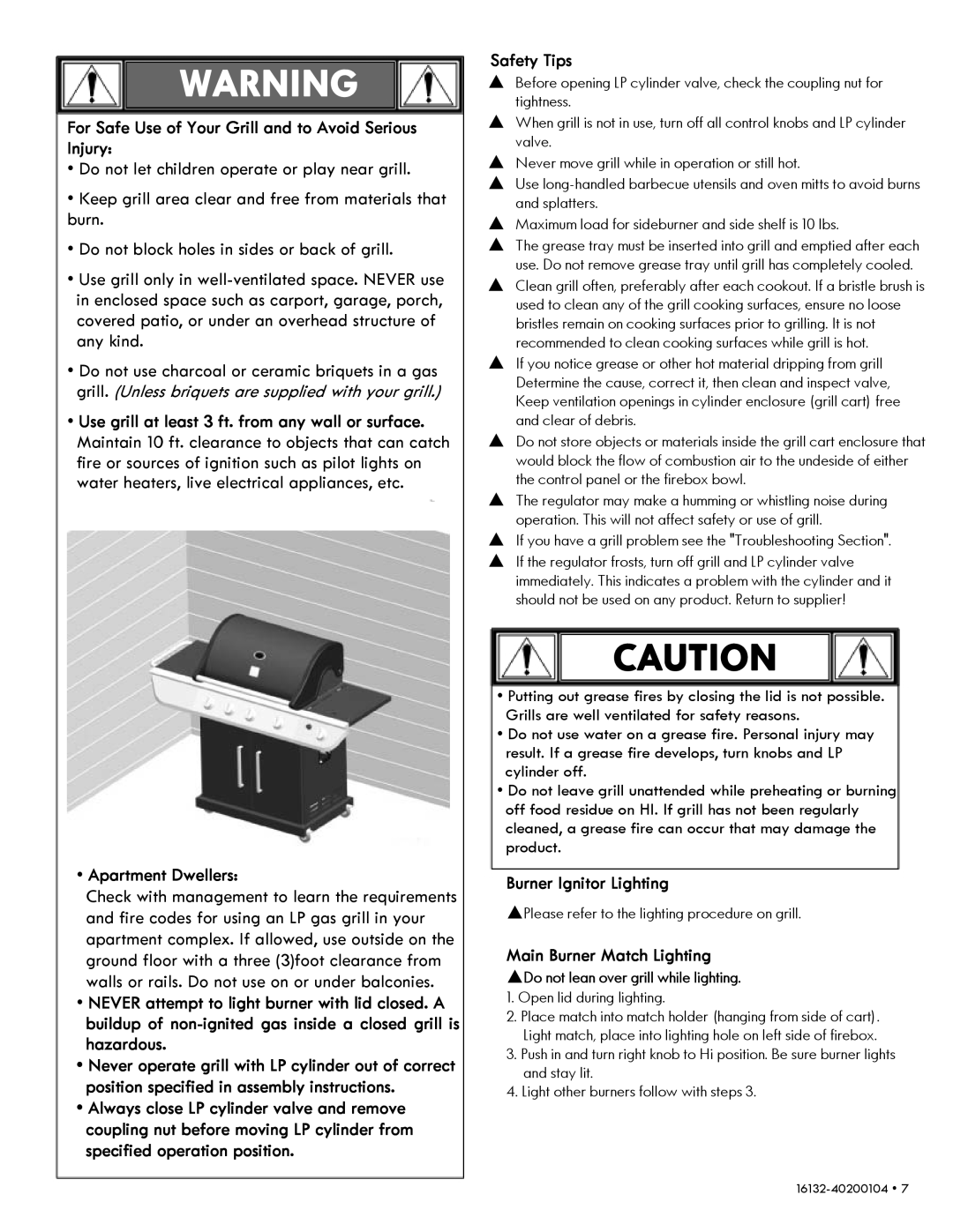 Kenmore 14616132110 manual For Safe Use of Your Grill and to Avoid Serious Injury, Apartment Dwellers, Safety Tips 