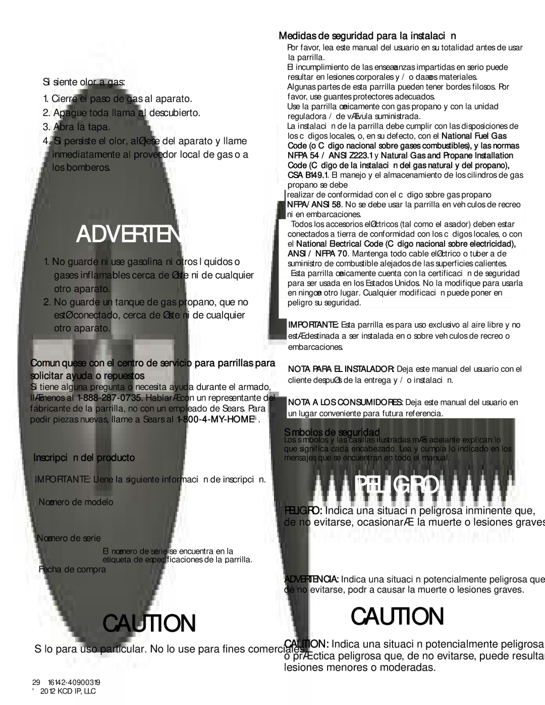 Kenmore 146.1614221 manual Medidas de seguridad para la instalación, Inscripción del producto, Símbolos de seguridad 