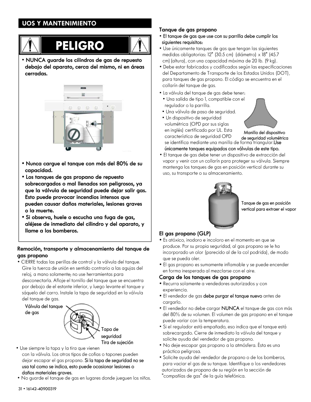 Kenmore 146.1614221 manual Tanque de gas propano, El gas propano GLP, Carga de los tanques de gas propano 