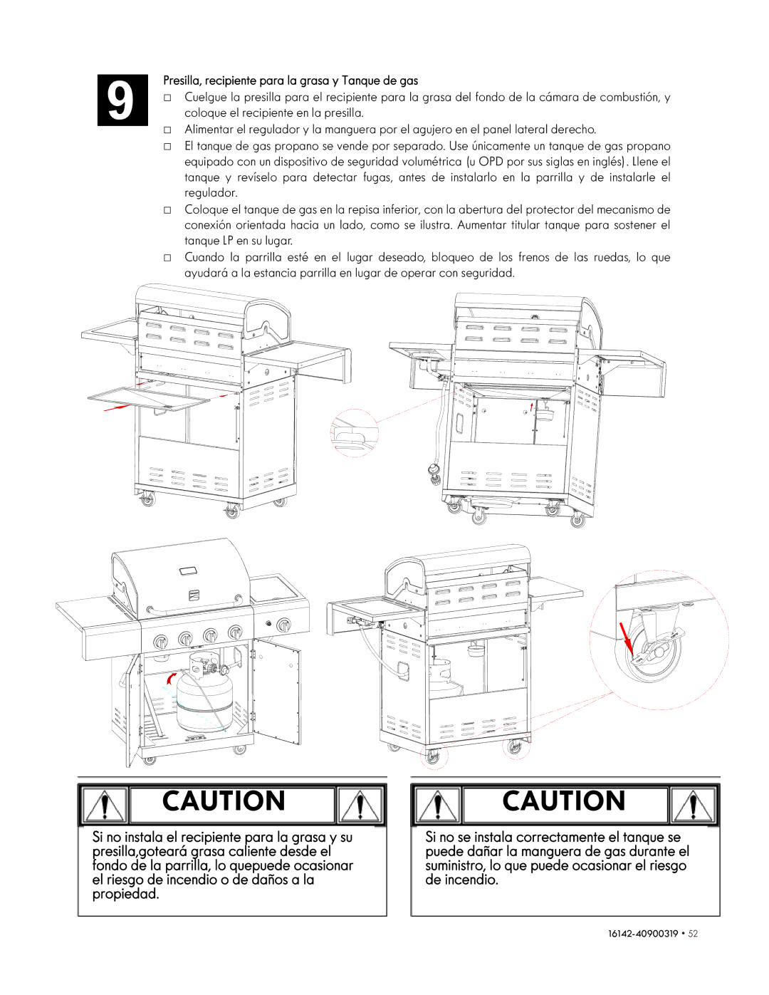 Kenmore 146.1614221 manual Presilla, recipiente para la grasa y Tanque de gas 