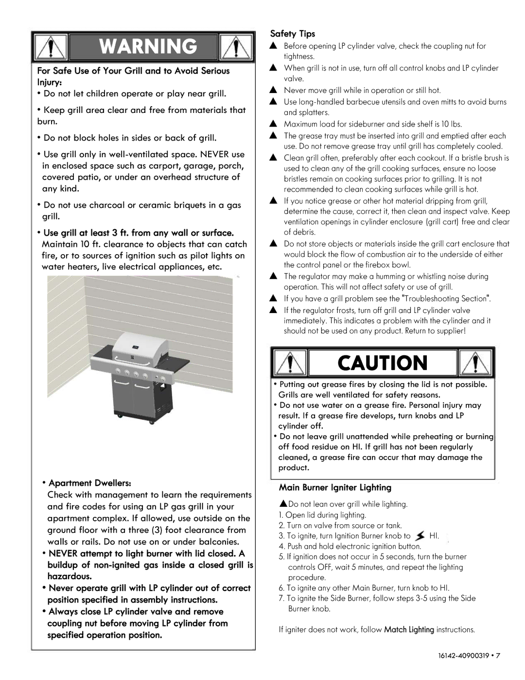 Kenmore 146.1614221 manual For Safe Use of Your Grill and to Avoid Serious Injury, Apartment Dwellers, Safety Tips 