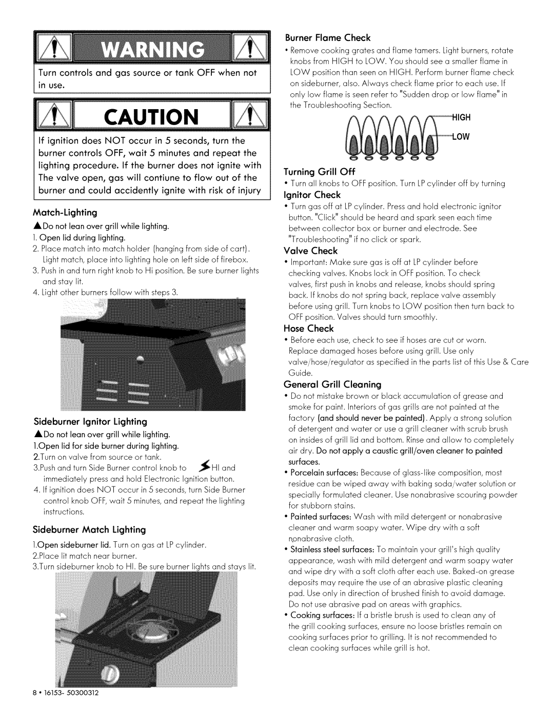 Kenmore 146.1615311 manual Turning Grill Off, Hose Check, General Grill Cleaning 