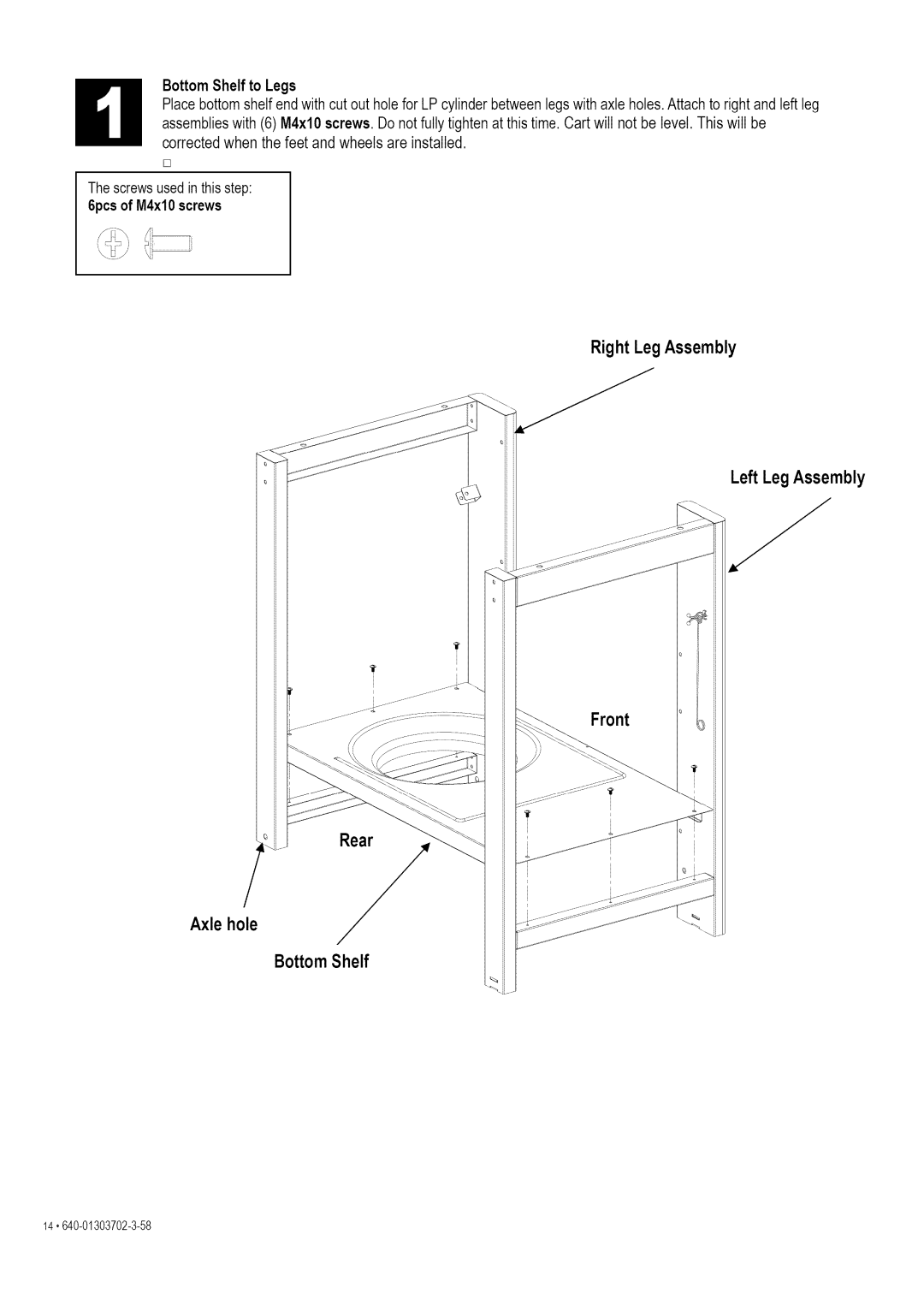 Kenmore 146.1622201 manual BottomShelf to Legs, 6pcsof M4xlOscrews 