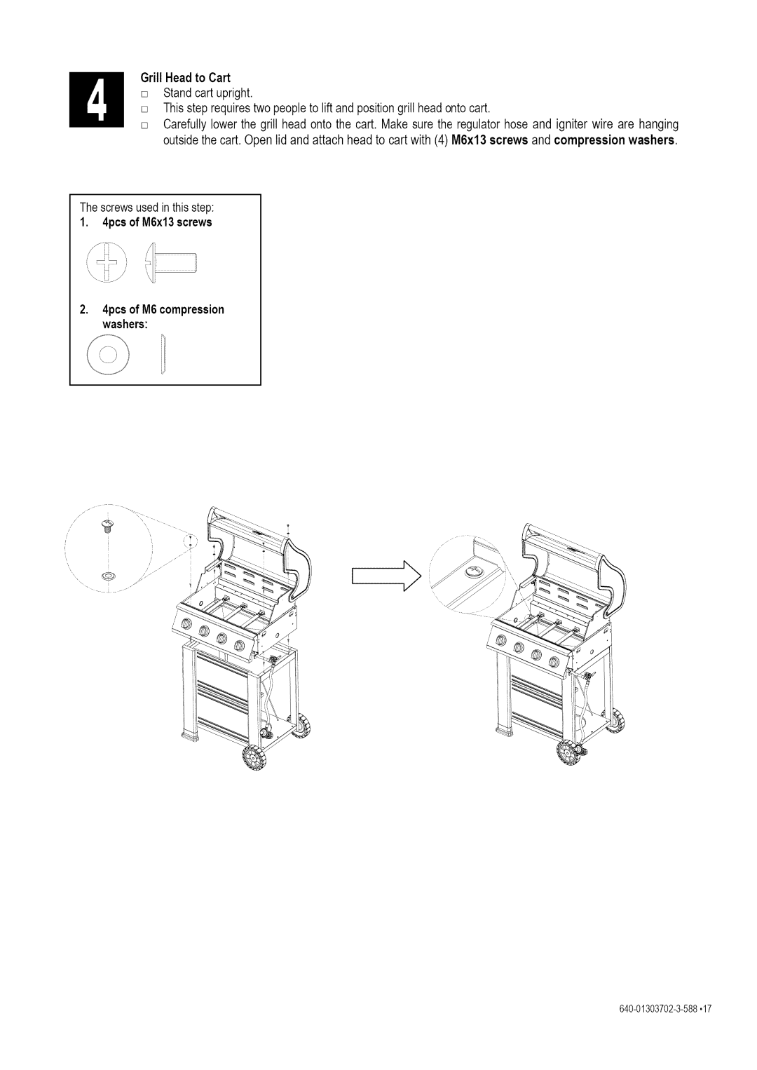 Kenmore 146.1622201 manual Grill Head to Cart 