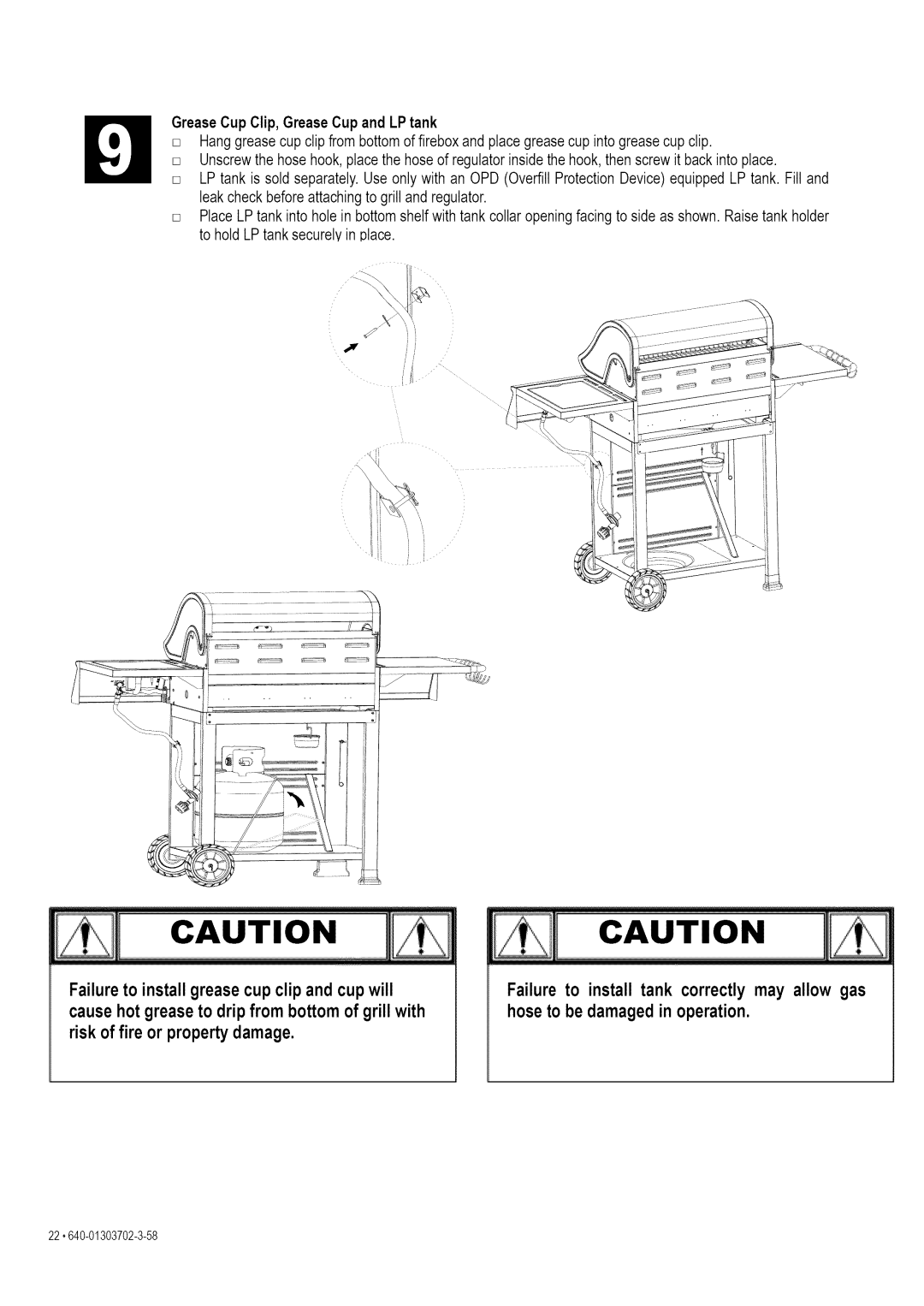 Kenmore 146.1622201 manual Grease Cup Clip, Grease Cup and LP tank, Leak check before attachingto grill and regulator 