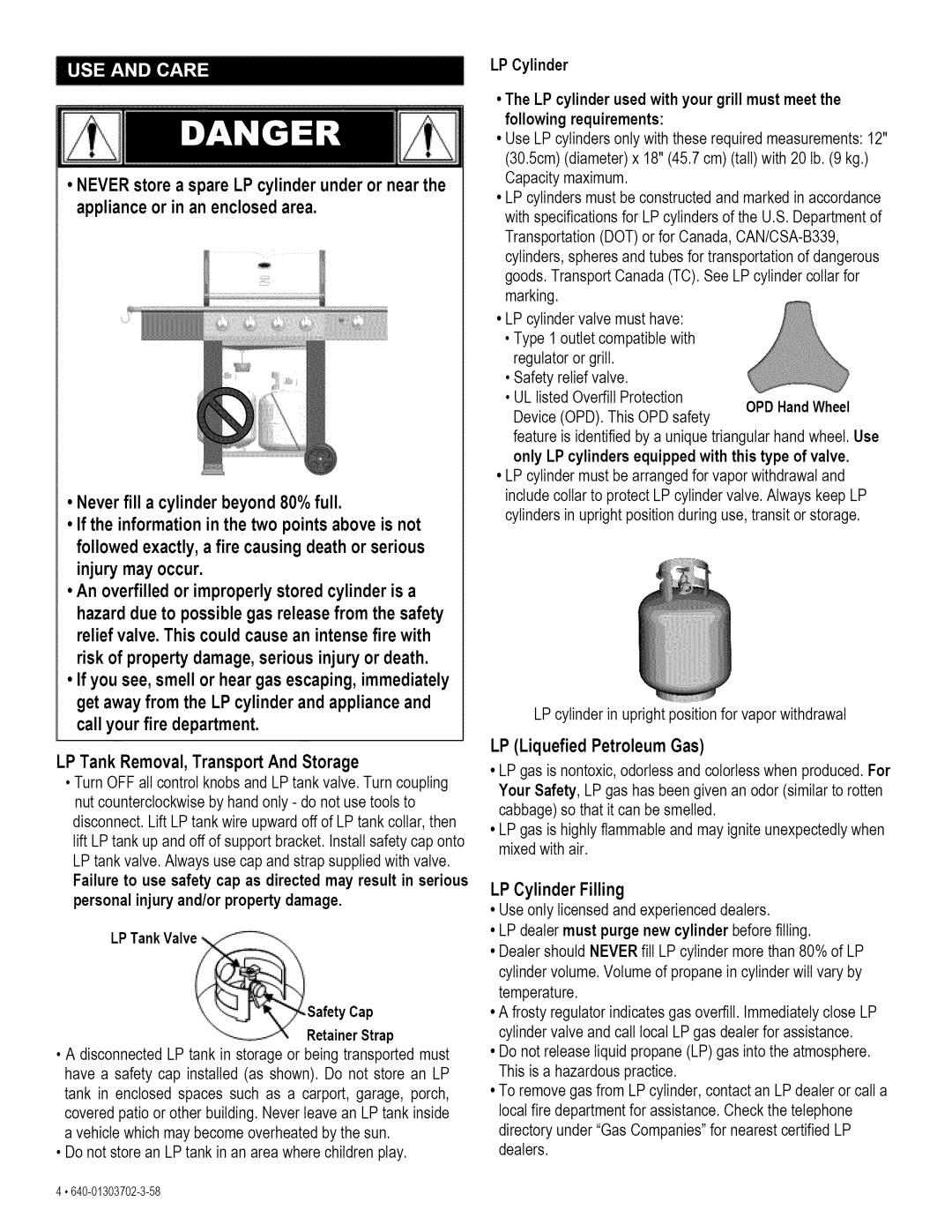 Kenmore 146.1622201 LP Tank Removal, Transport And Storage, OPDHandWheel, LP Liquefied Petroleum Gas, LP Cylinder Filling 