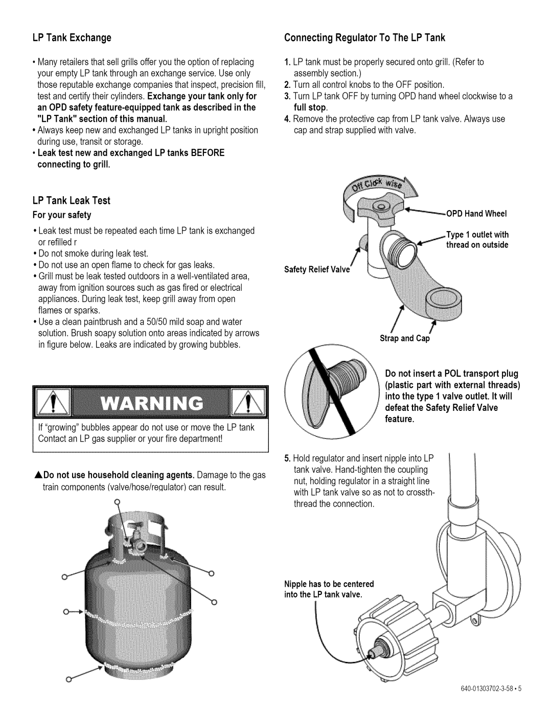 Kenmore 146.1622201 LP Tank Exchange, Connecting Regulator To The LP Tank, For your safety, Outletwith threadon outside 