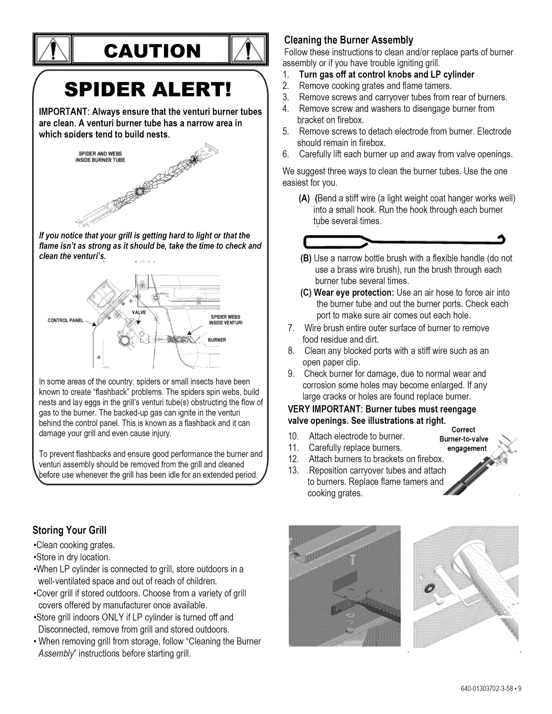 Kenmore 146.1622201 manual Cleaning the Burner Assembly, Turn gas off at control knobs and LP cylinder 