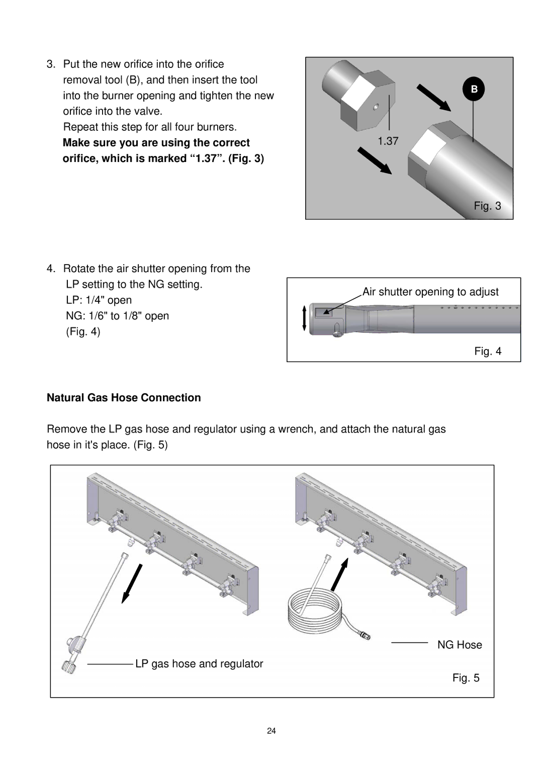 Kenmore 148.1615421 manual Natural Gas Hose Connection 