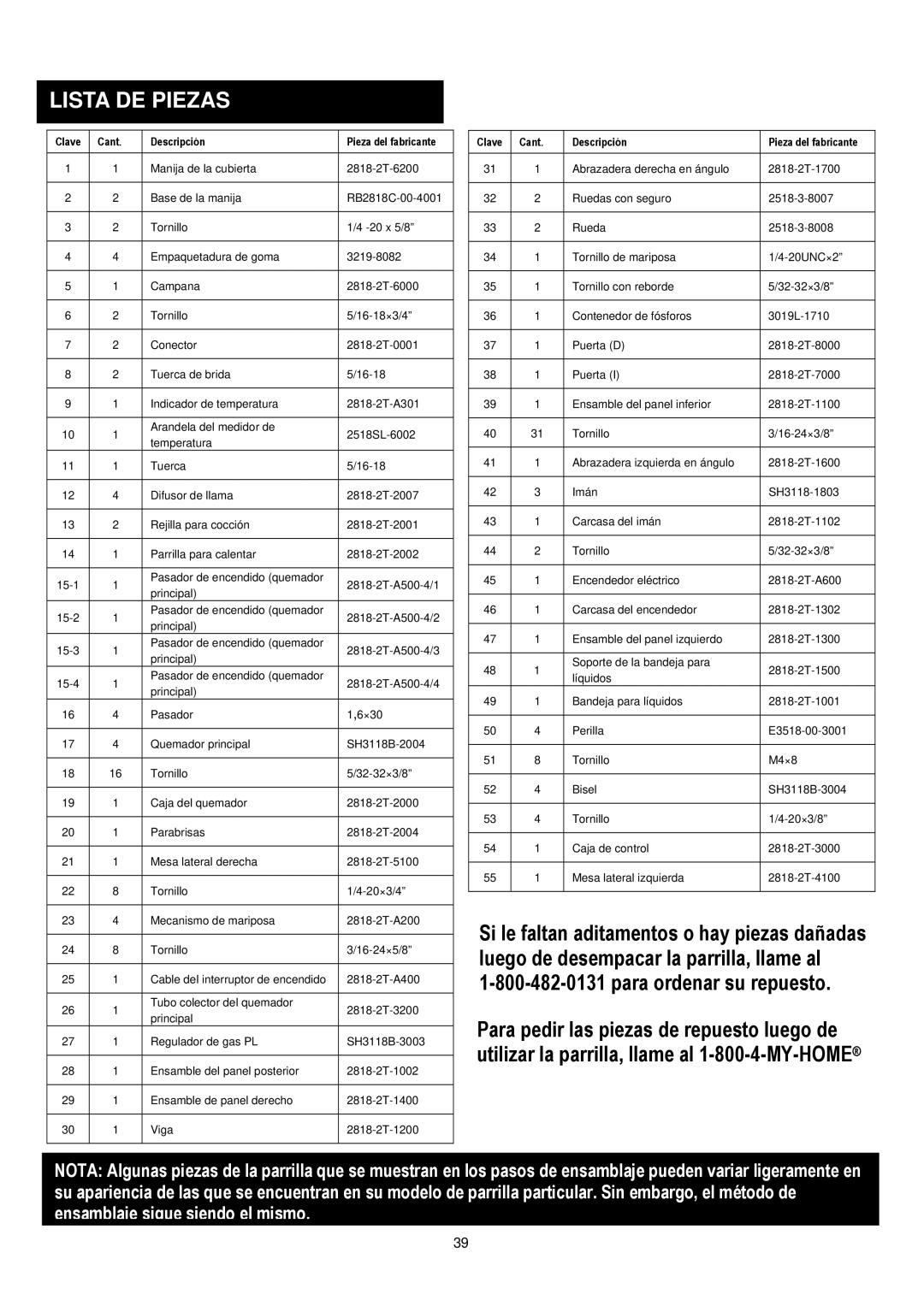 Kenmore 148.1615421 manual Lista DE Piezas 