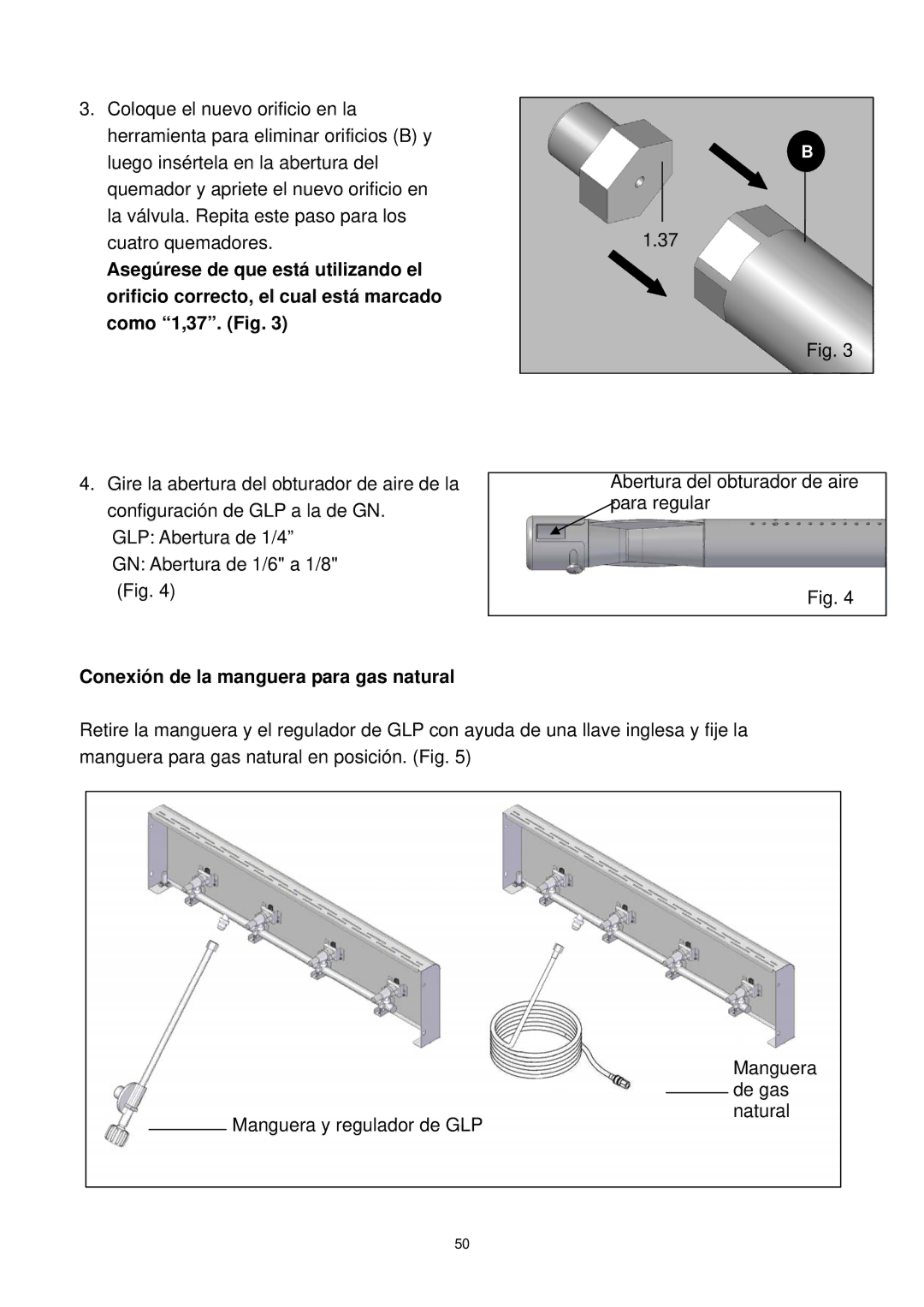 Kenmore 148.1615421 manual Conexión de la manguera para gas natural 