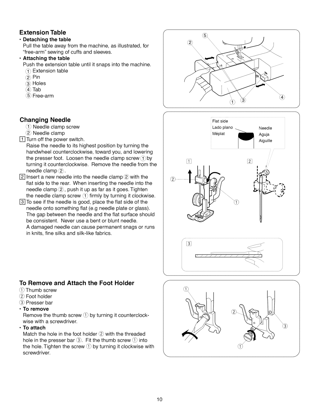 Kenmore 15718, 15218, 15616 Extension Table, Changing Needle, To Remove and Attach the Foot Holder, Detaching the table 