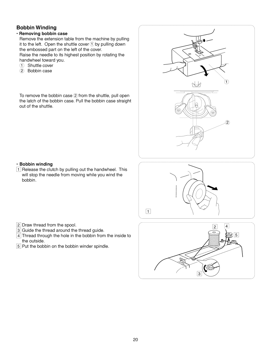 Kenmore 385.1 521 2, 15218, 15616, 15718 owner manual Bobbin Winding, Removing bobbin case, Bobbin winding 