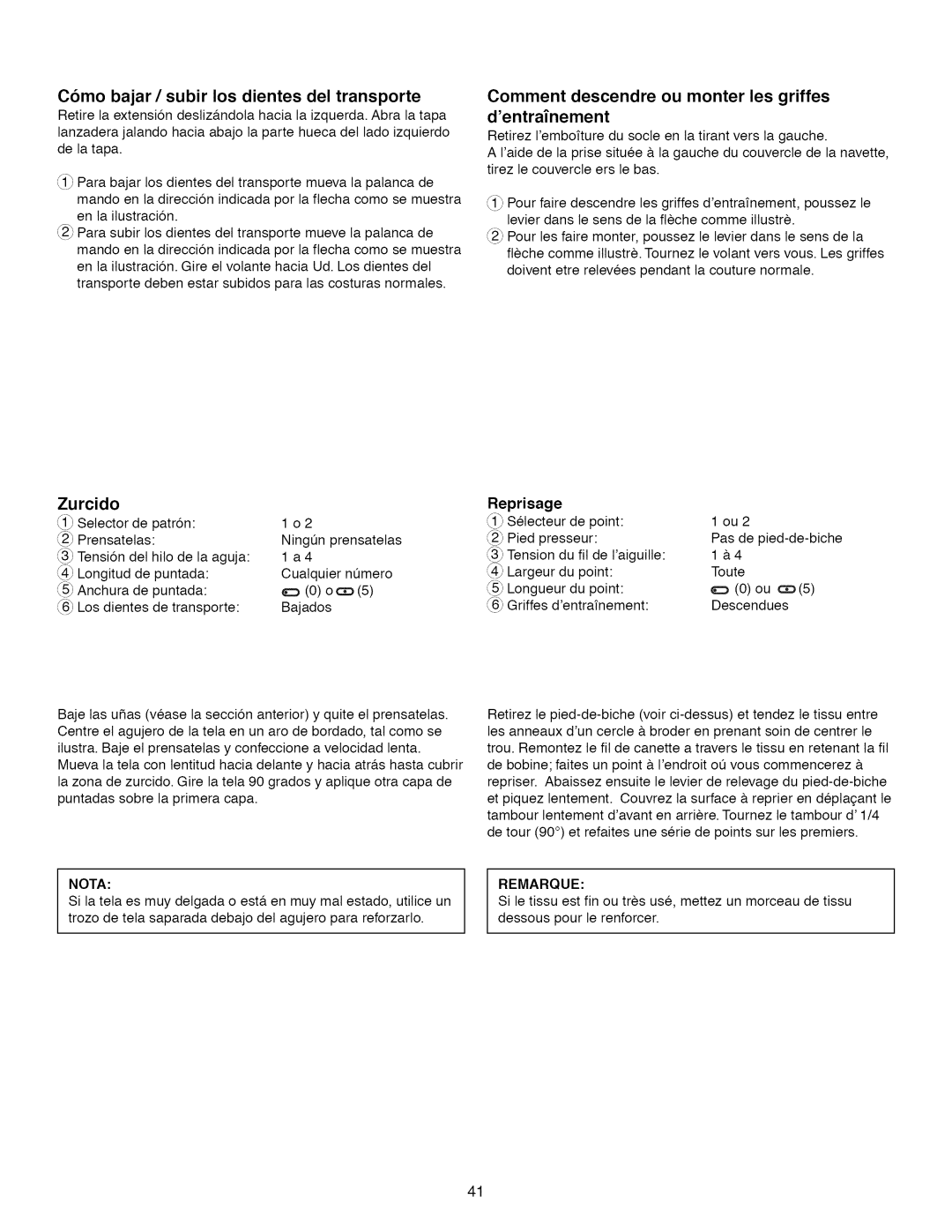 Kenmore 15616 Como bajar / subir los dientes del transporte, Comment descendre ou monter les griffes dentrafnement, Ou ci5 