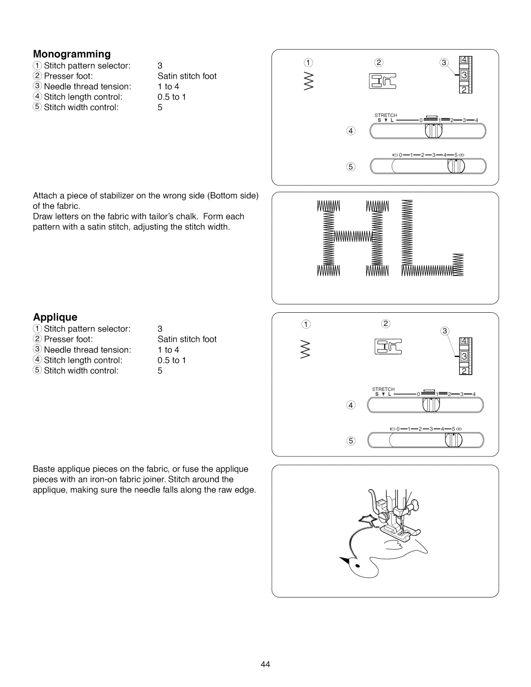 Kenmore 385.1 521 2, 15218, 15616, 15718 owner manual Monogramming, Applique 