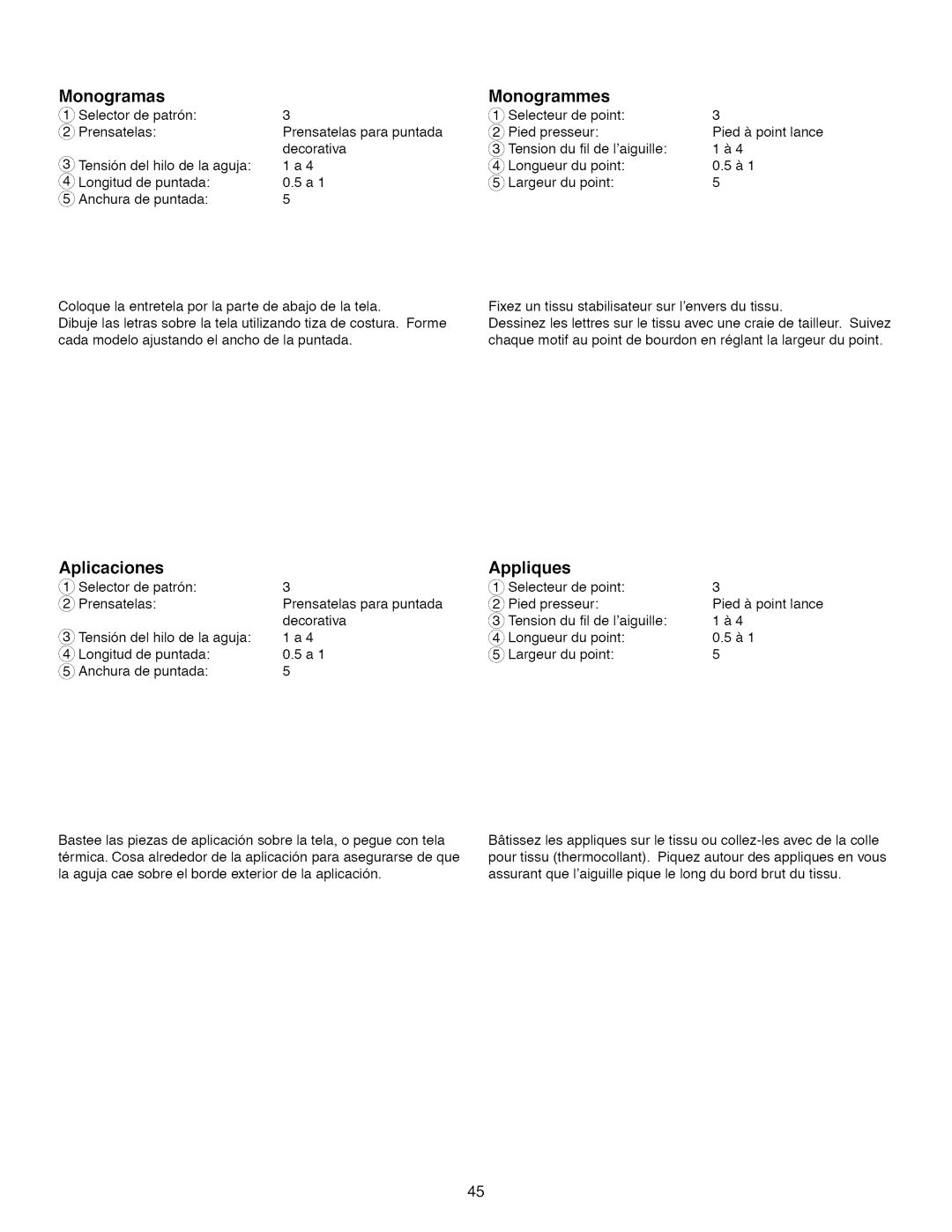 Kenmore 15616, 15218, 385.1 521 2, 15718 owner manual Monogramas, Monogrammes, Aplicaciones, Appliques 