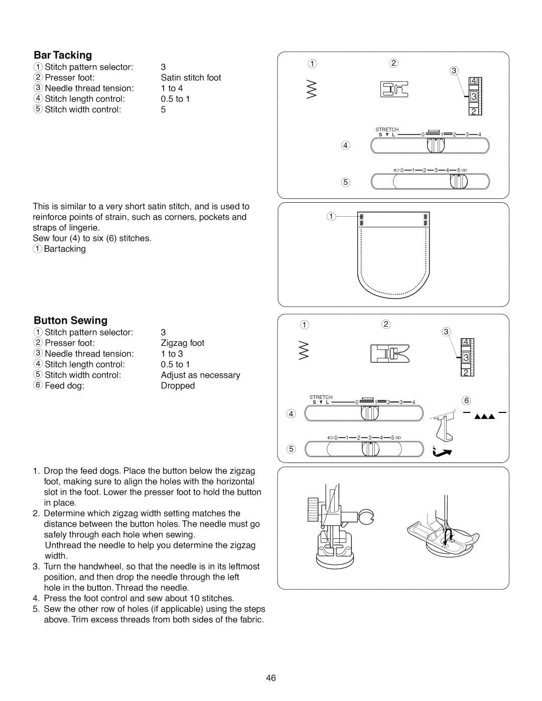 Kenmore 15718, 15218, 385.1 521 2, 15616 owner manual BarTacking, Button Sewing 