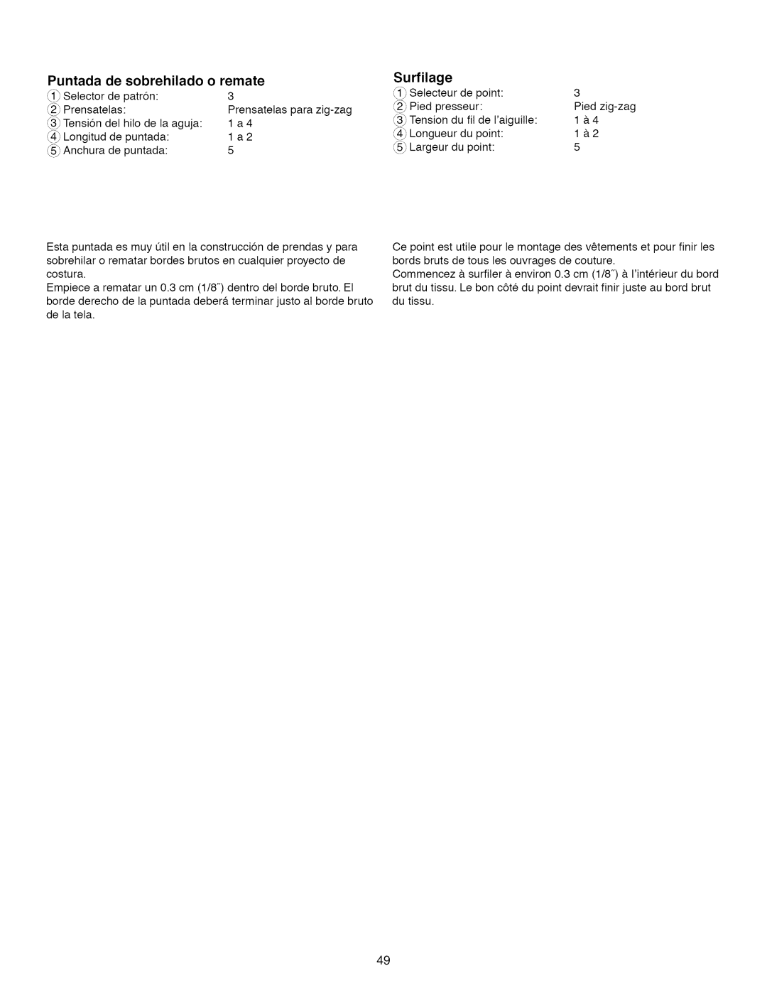 Kenmore 15616, 15218, 385.1 521 2, 15718 owner manual Puntada de sobrehilado o remate, Surfilage 