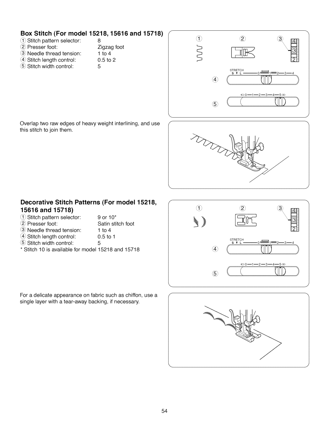 Kenmore 15718, 385.1 521 2 owner manual Box Stitch For model 15218, 15616, Decorative Stitch Patterns For model 15616 