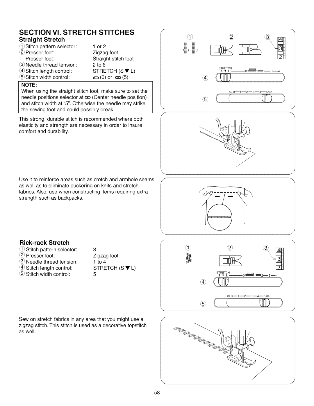 Kenmore 15718, 15218, 385.1 521 2, 15616 owner manual Rick-rack Stretch, Stitch width control 