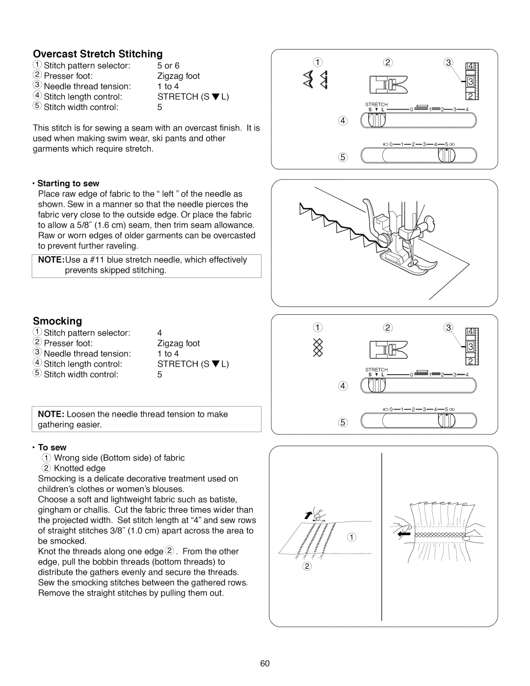 Kenmore 385.1 521 2, 15218, 15616, 15718 owner manual Overcast Stretch Stitching, Smocking, Starting to sew 