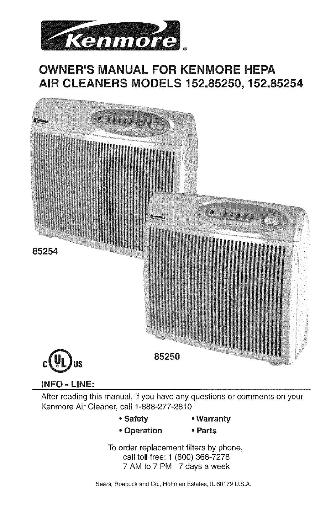 Kenmore 152.85254 owner manual 85254 @US85250, Jnfo Line, Parts 