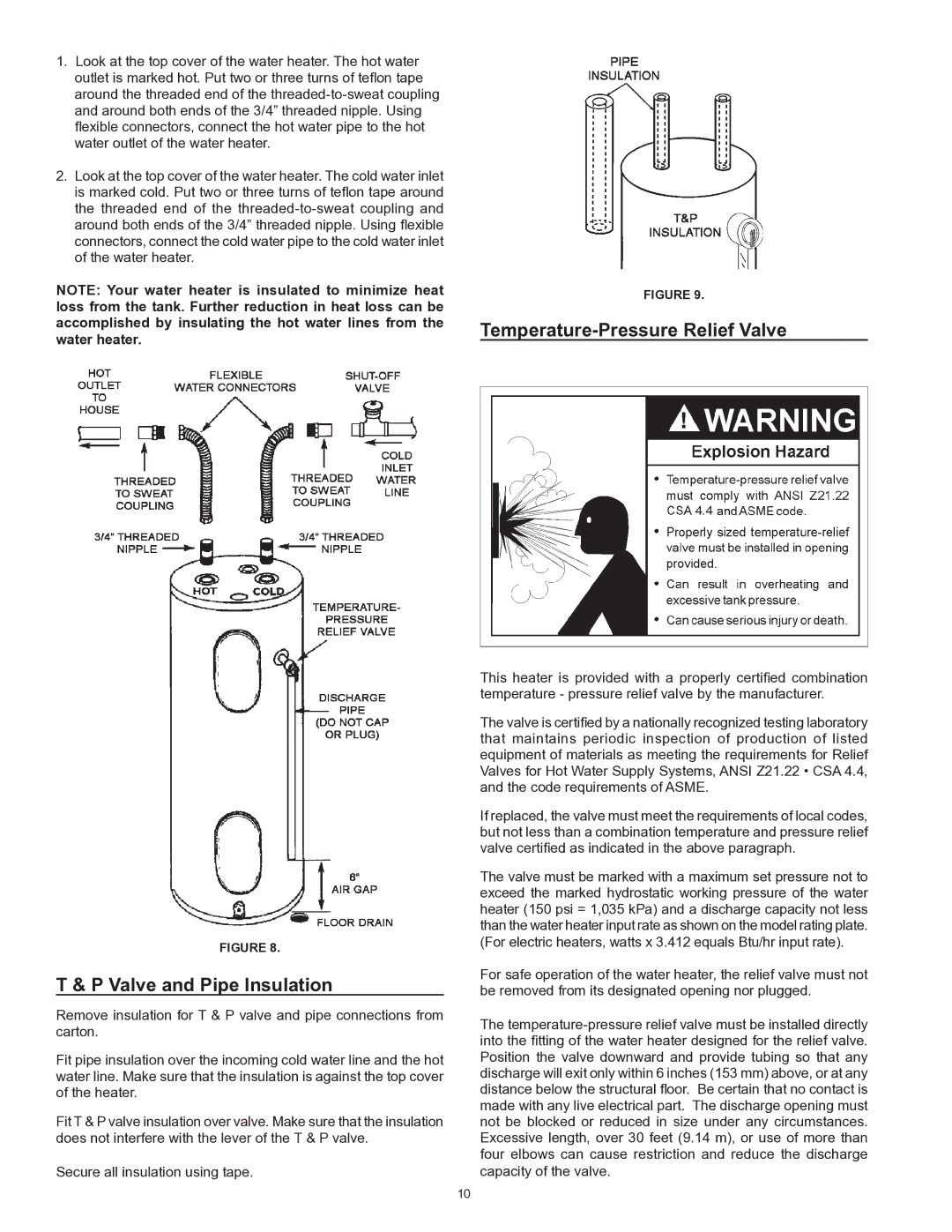 Kenmore 153 owner manual Valve and Pipe Insulation, Temperature-Pressure Relief Valve 