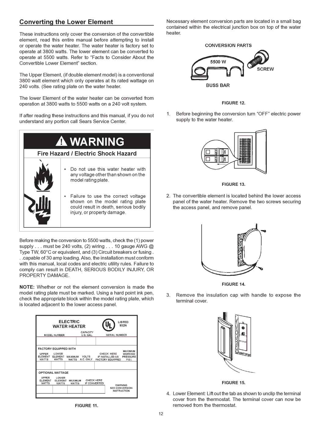 Kenmore 153 owner manual Converting the Lower Element 