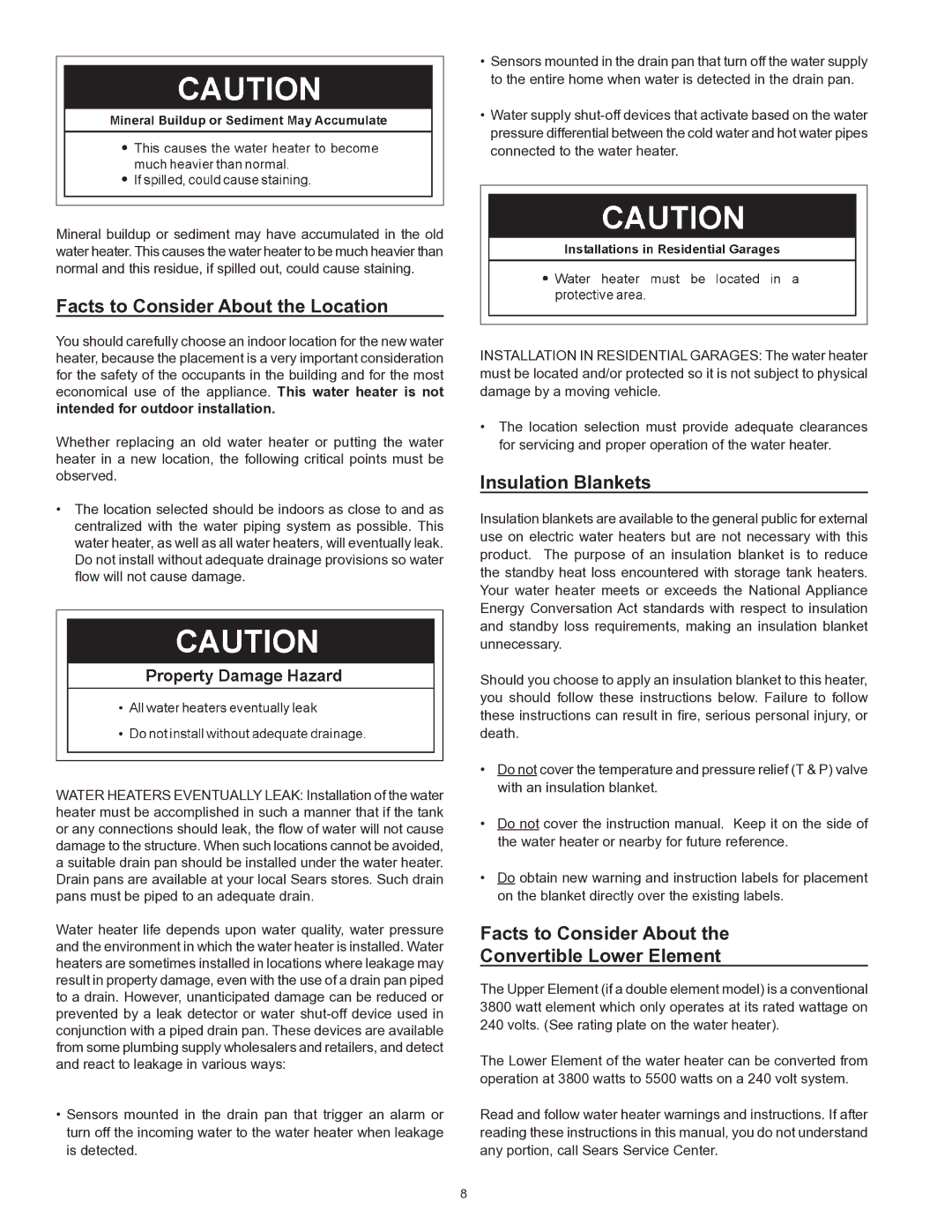 Kenmore 153 Facts to Consider About the Location, Insulation Blankets, Facts to Consider About Convertible Lower Element 