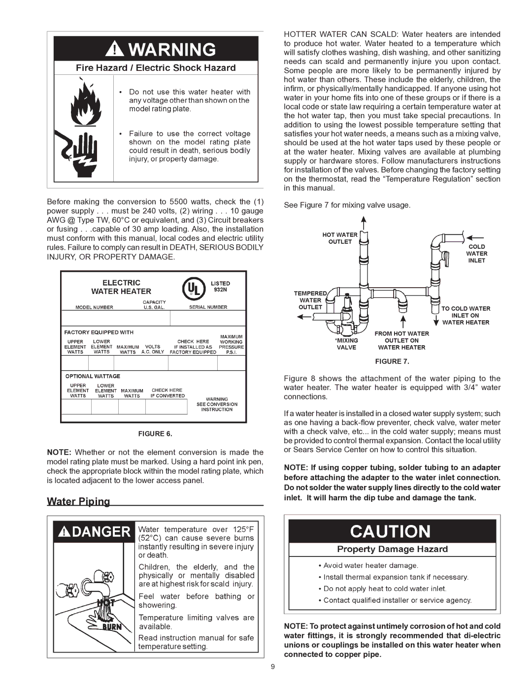 Kenmore 153 owner manual Water Piping 