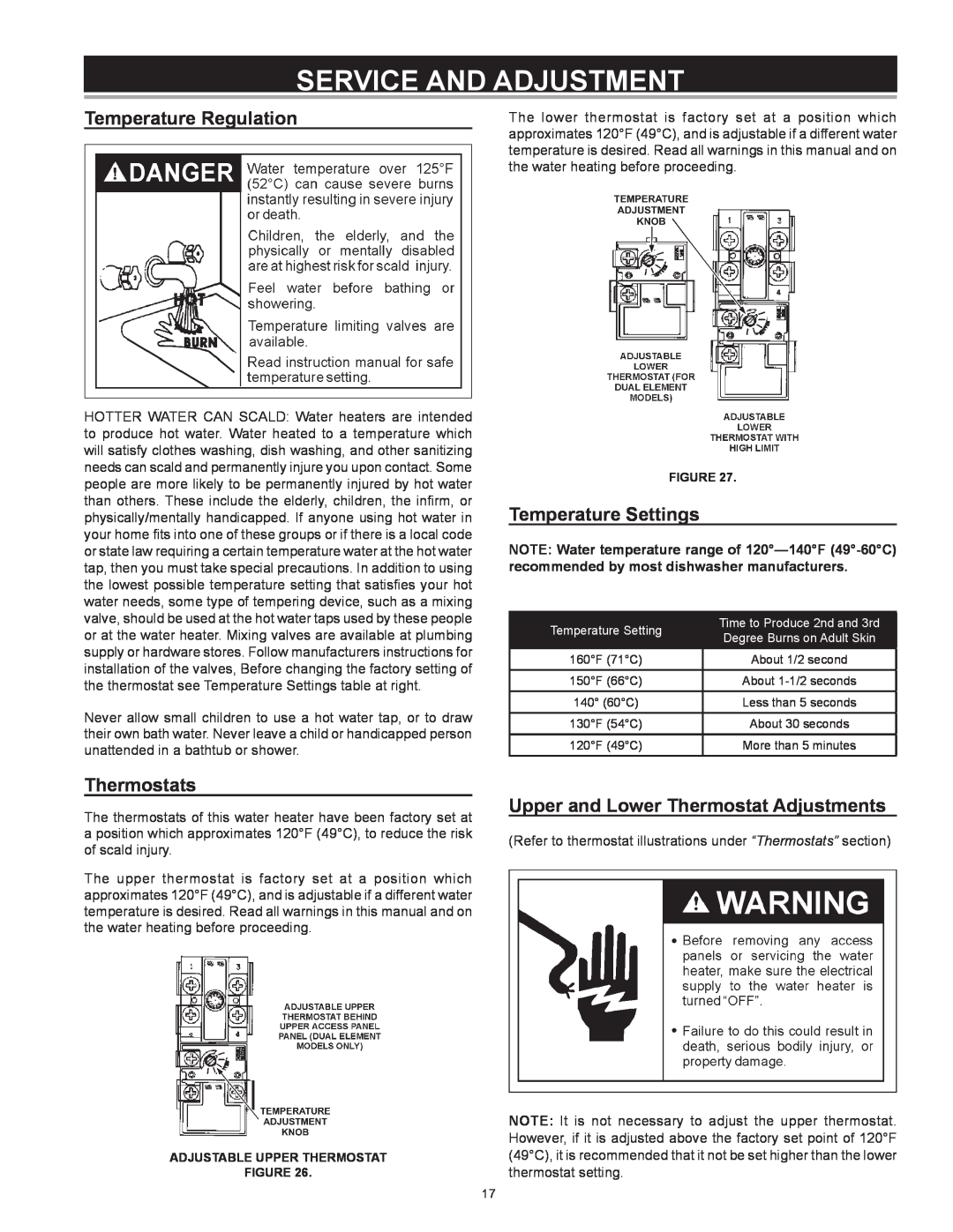 Kenmore 153 owner manual Service And Adjustment, Temperature Regulation, Thermostats, Temperature Settings 