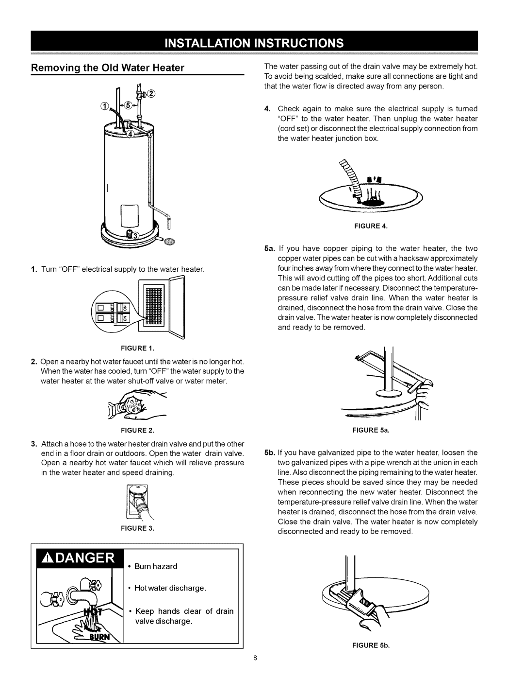 Kenmore 153.31242 manual Removing the Old Water Heater 