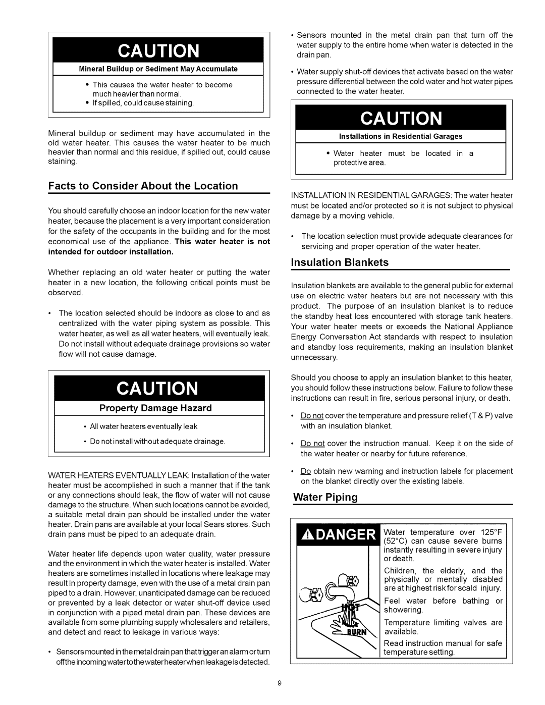 Kenmore 153.31242 manual MineralBuilduporSedimentMayAccumulate, Facts to Consider About the Location, Insulation Blankets 